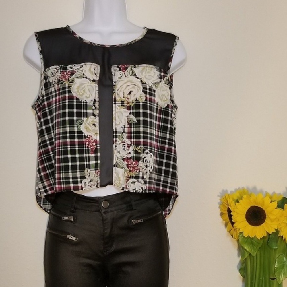 Sam Edelman | Floral Plaid Sheer Panel Crop Top